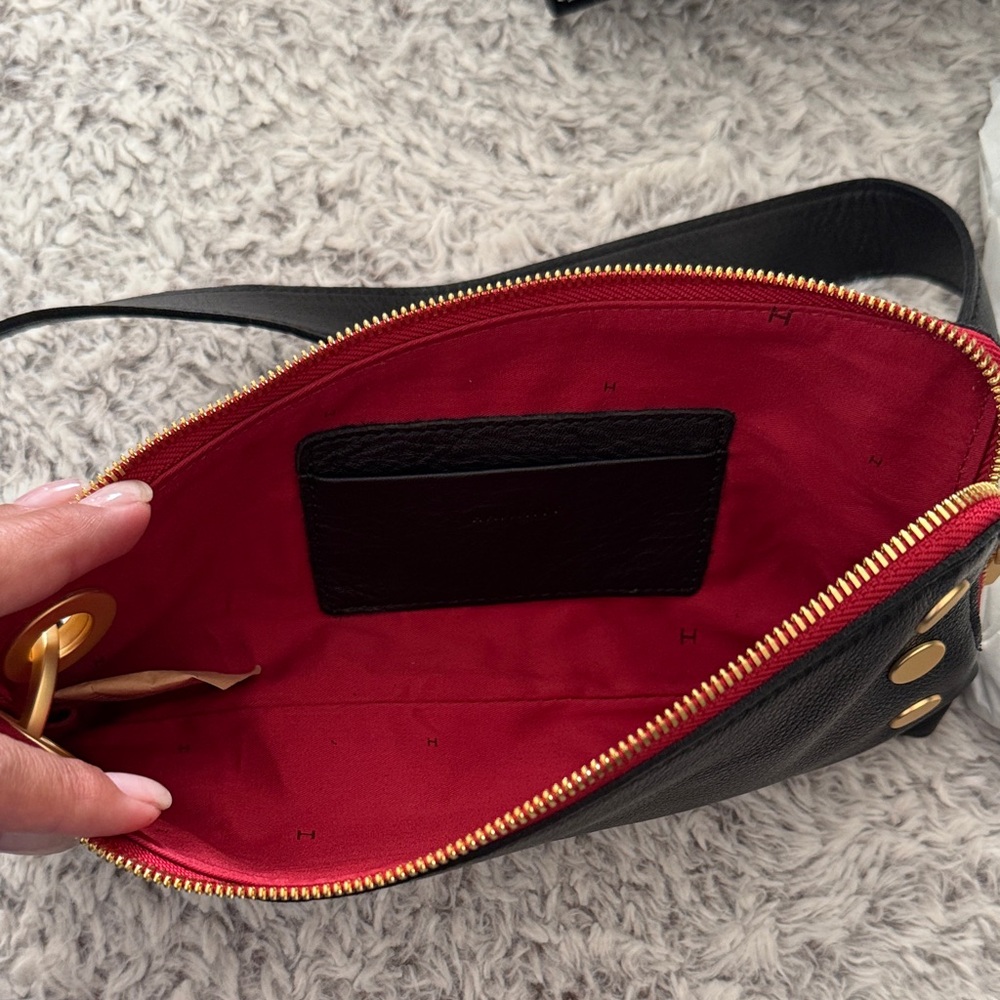 Hammitt Nash Pochette Black Clutch with Gold Accents Red Zipper NWT - Picture 3 of 3